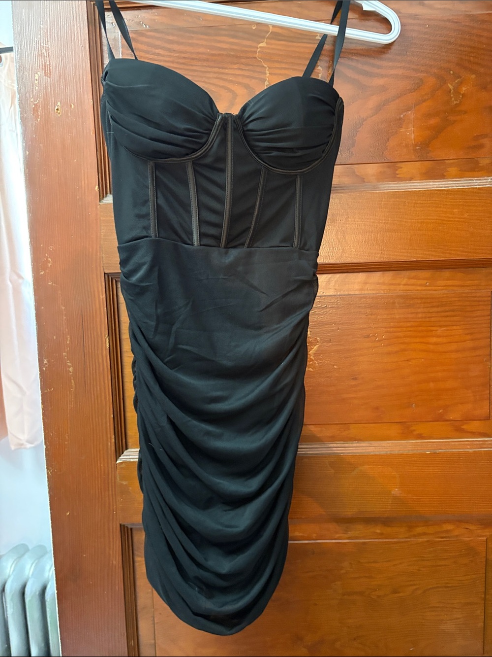 Black Ruched Bustier Sheath Dress